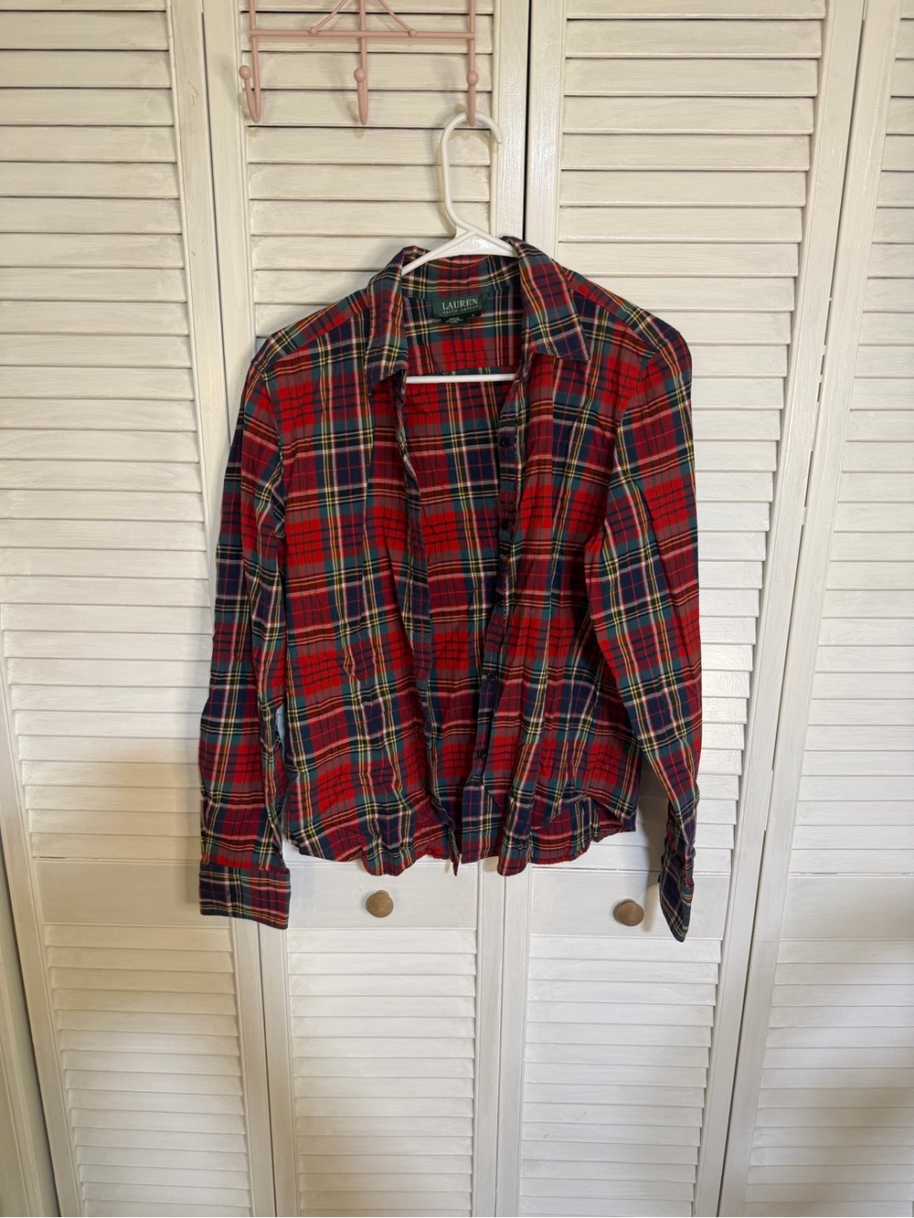 Lauren Ralph Lauren Red and Green Plaid Cotton Button-Down Shirt